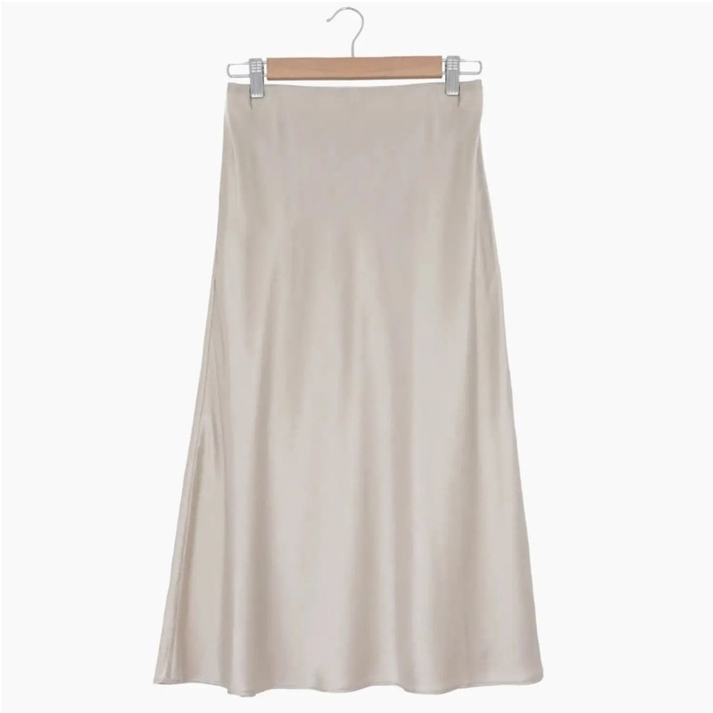 QUINCE 100% Washable Silk Skirt Champagne - Midi Slip Beige Taupe Tan S